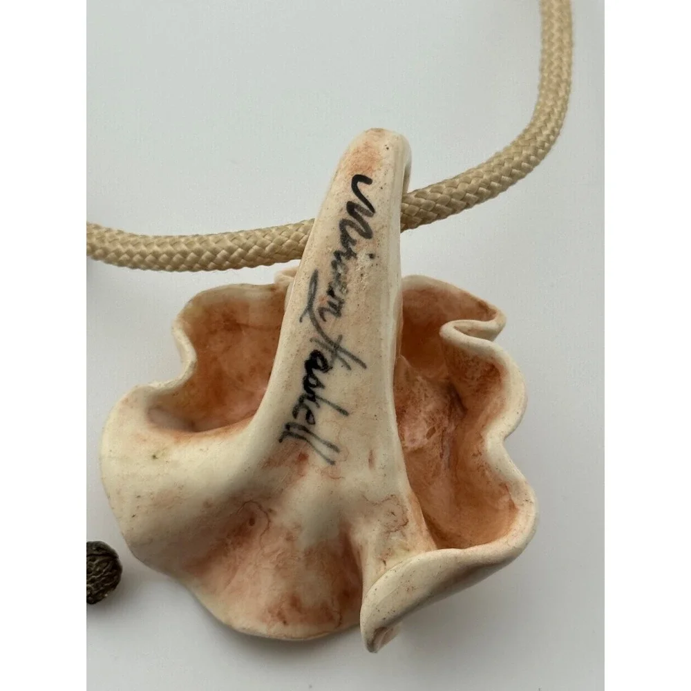 Vintage Miriam Haskell Signed Ceramic Flower Pendant Original Rope Necklace